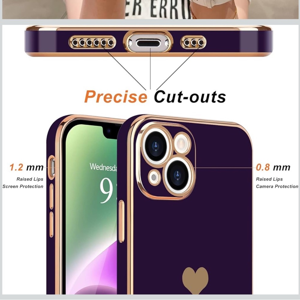 NEW iPhone 14 Plus Case Purple and Gold Heart Design - Picture 2 of 6